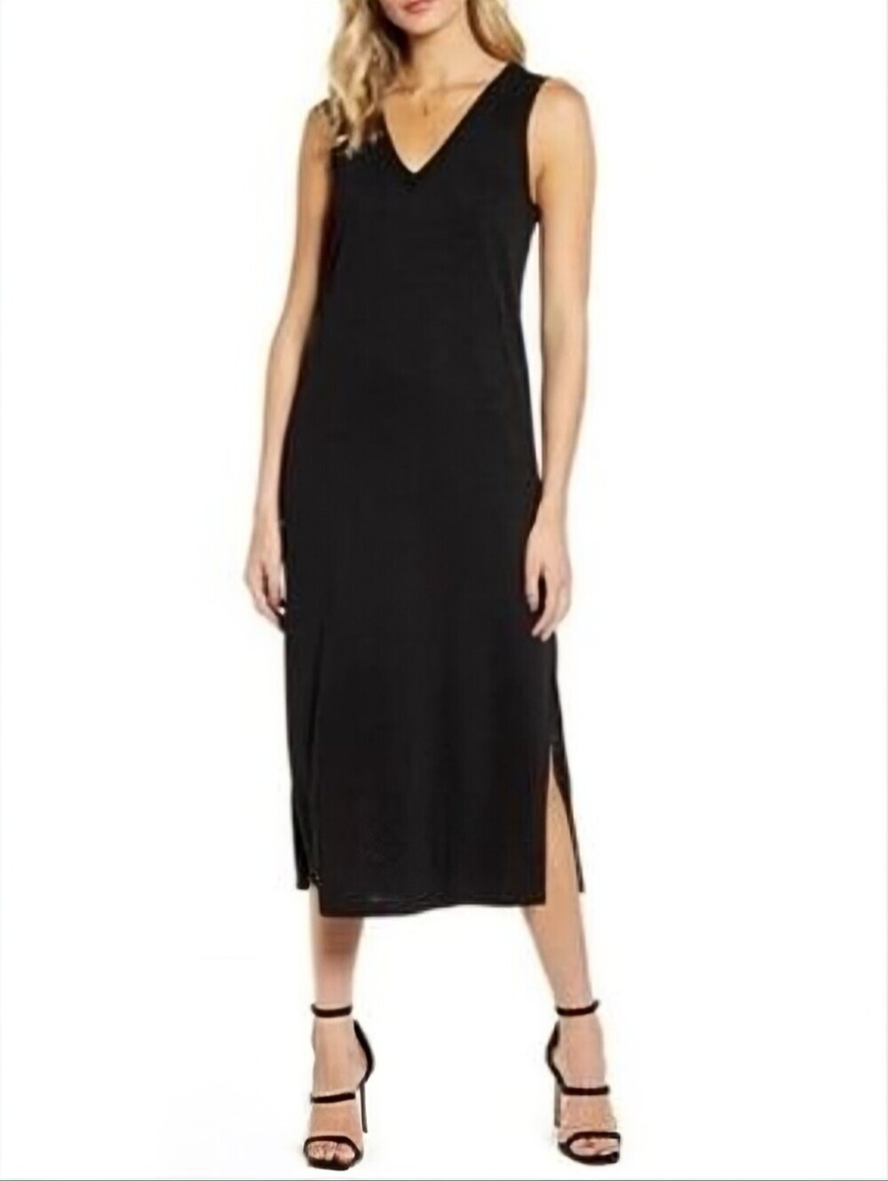 PAIGE Black Sleeveless V-Neck Midi Dress